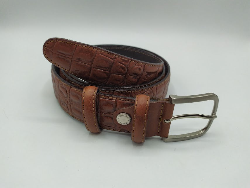 Crocodile-Style Calfskin Belt