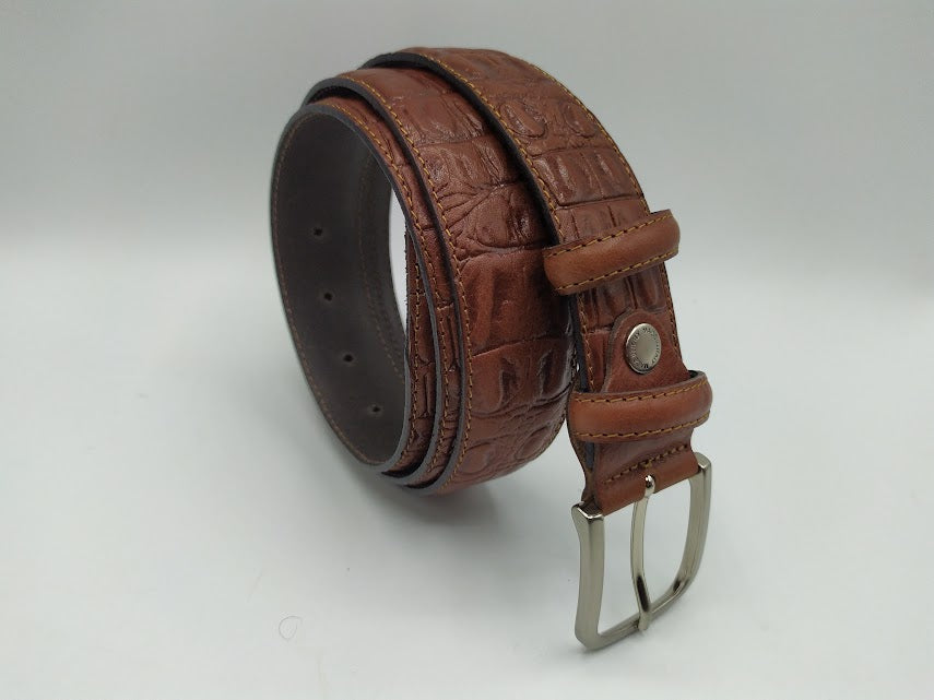 Crocodile-Style Calfskin Belt