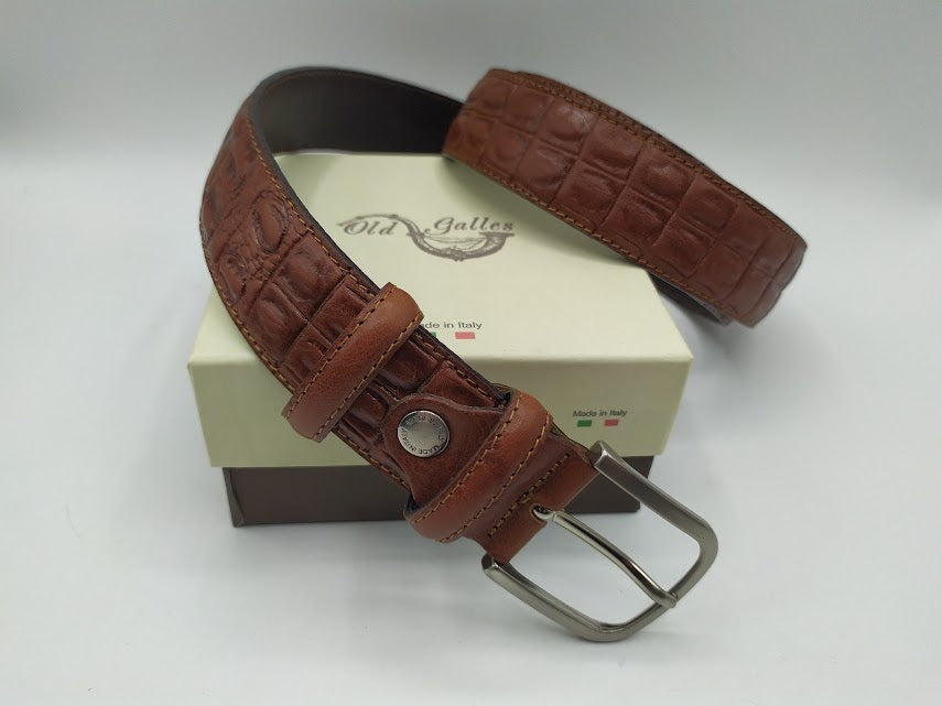 Crocodile-Style Calfskin Belt