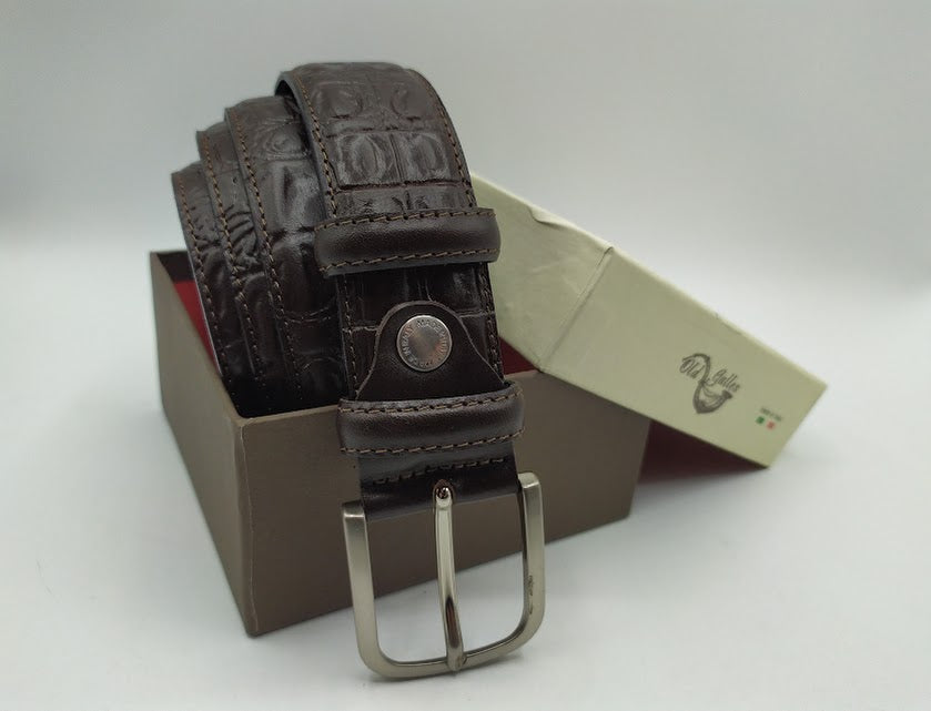 Crocodile-Style Calfskin Belt