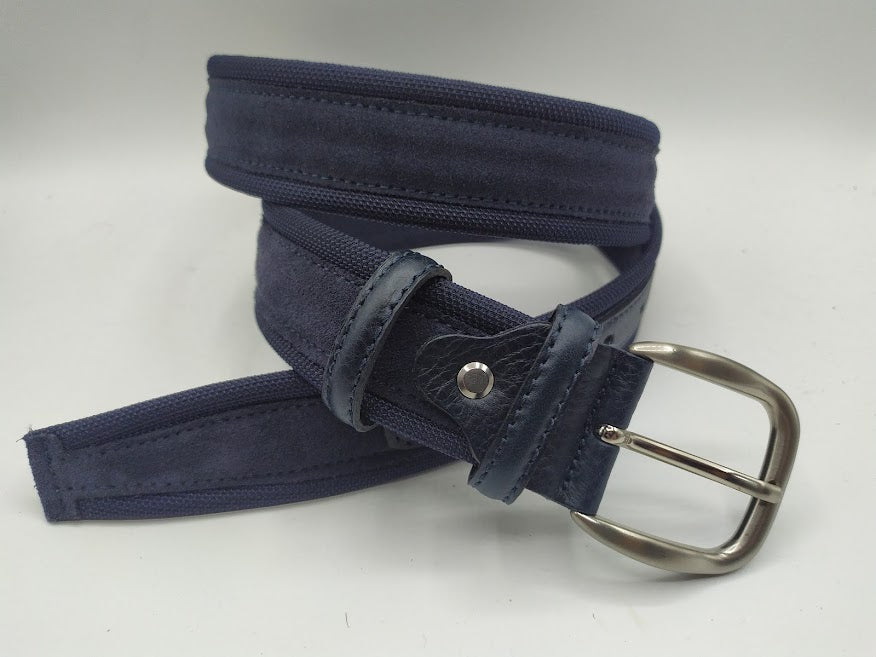 Belt in canvas, suede and leather