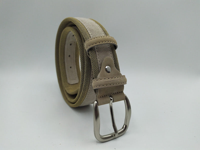 Belt in canvas, suede and leather